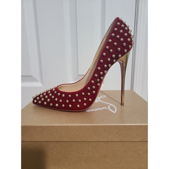Christian Louboutin Billy Specchio Pumps Heels Studs Red Maroon Gold 40.5 10.5 - Picture 2 of 5